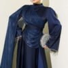 Shoulder Cape Ankle Beaded Evening Dress Navy Blue wholesale dress view 2 - Hicabistan Turkey factory