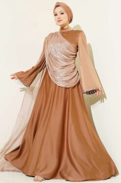 Shoulder Cape Ankle Beaded Evening Dress