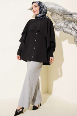 Vue alternative de Shoulder Cape Button Detail Tunic Black