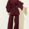 Shoulder Cape with Gold Button Two-Piece Set Plum