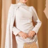 Shoulder Cape Pearl Evening Dress Beige - immagine 2