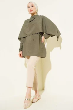 Alternative Ansicht von Shoulder Cape Tunic with Tie Belt Khaki