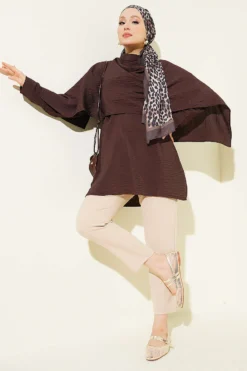 Alternative Ansicht von Shoulder Cape Tunic with Tie Belt Brown