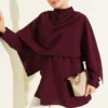 Shoulder Cape Tunic with Tie Belt Plum