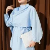 Shoulder Cape Tunic with Tie Belt Blue
