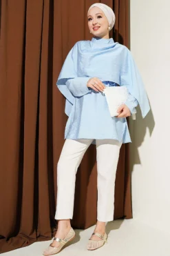Alternative Ansicht von Shoulder Cape Tunic with Tie Belt Blue