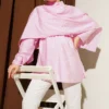 Shoulder Cape Tunic with Tie Belt Pink