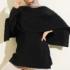Shoulder Cape Tunic with Tie Belt Black