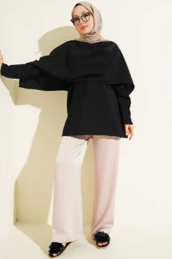 Alternative Ansicht von Shoulder Cape Tunic with Tie Belt Black