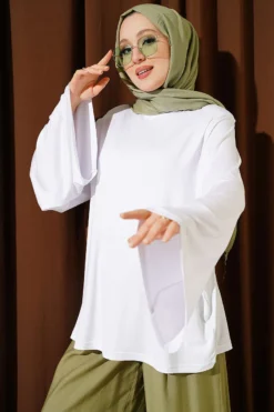 Shoulder Padded Wide Sleeve Tunic White