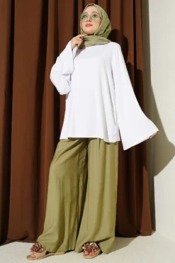 Alternatieve weergave van Shoulder Padded Wide Sleeve Tunic White