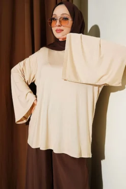 Shoulder Padded Wide Sleeve Tunic Stone