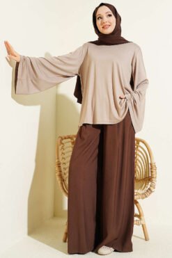Alternatieve weergave van Shoulder Padded Wide Sleeve Tunic Beige