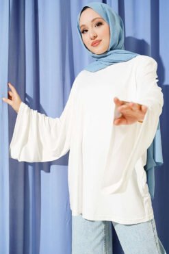 Shoulder Padded Wide Sleeve Tunic Ecru