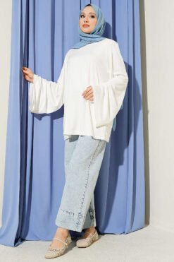 Alternatieve weergave van Shoulder Padded Wide Sleeve Tunic Ecru