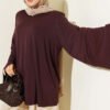 Shoulder Padded Wide Sleeve Tunic Brown
