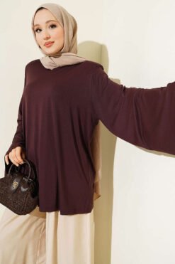 Shoulder Padded Wide Sleeve Tunic Brown