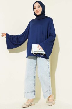Alternatieve weergave van Shoulder Padded Wide Sleeve Tunic Navy Blue
