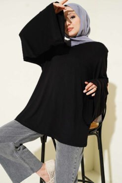 Shoulder Padded Wide Sleeve Tunic Black