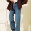 Front Seamed Palazzo Denim Pants Blue