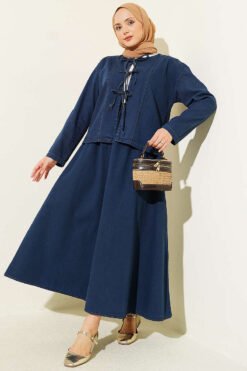 Front Tied Denim Skirt Set Blue