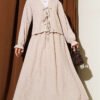Laced Front Tree Bark Skirt Set Beige