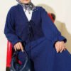 Laced Front Tree Bark Skirt Set Navy Blue