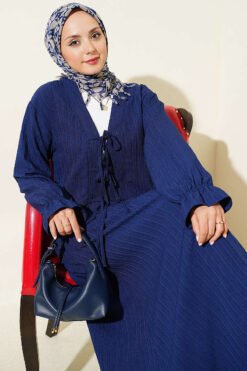 Laced Front Tree Bark Skirt Set Navy Blue