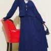 Laced Front Tree Bark Skirt Set Navy Blue - Afbeelding 2