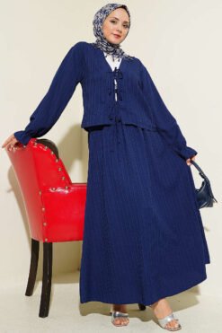 Alternative Ansicht von Laced Front Tree Bark Skirt Set Navy Blue