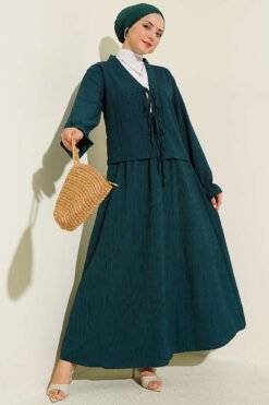 Laced Front Tree Bark Skirt Set Emerald