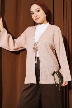 Laced Front Tree Bark Kimono Beige