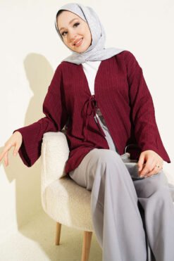 Laced Front Tree Bark Kimono Burgundy