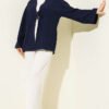 Laced Front Tree Bark Kimono Navy Blue - Image 2