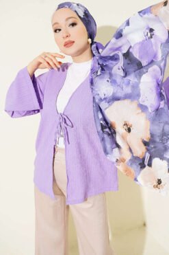 Laced Front Tree Bark Kimono Lilac