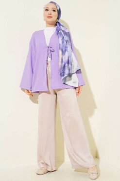 Vista alternativa di Laced Front Tree Bark Kimono Lilac