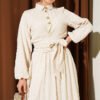 Laced Front Gold Buttoned Skirt Set Beige wholesale clothing set view 2 - Hicabistan Turkey factory