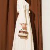 Laced Front Gold Buttoned Skirt Set Beige wholesale clothing set view 3 - Hicabistan Turkey factory