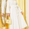 Laced Front Gold Buttoned Skirt Set Ecru wholesale clothing set - Hicabistan Turkey factory