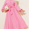 Belted Drawstring Neck Two-Piece Set Pink wholesale clothing set view 5 - Hicabistan Turkey factory