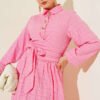 Laced Front Gold Buttoned Skirt Set Pink wholesale clothing set view 2 - Hicabistan Turkey factory