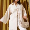 Tie-Front Linen Kimono Beige
