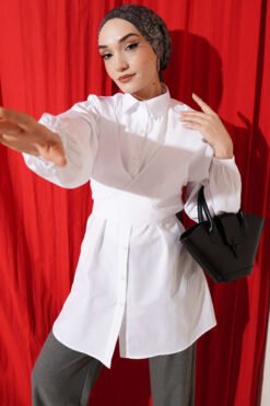 Cross-Front Tied Shirt White
