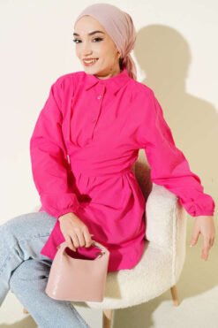 Cross-Front Tied Shirt Fuchsia