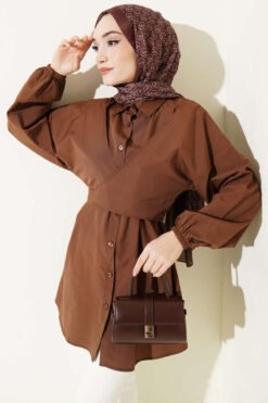 Cross-Front Tied Shirt Brown