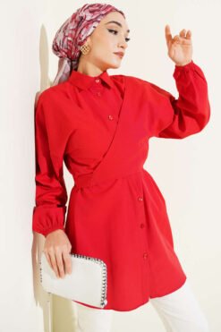 Cross-Front Tied Shirt Red
