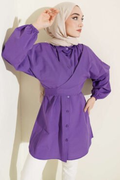 Cross-Front Tied Shirt Purple