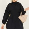 Cross-Front Tied Shirt Black