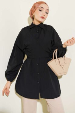 Cross-Front Tied Shirt Black