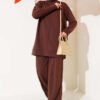 Basic Two-Piece Set with Front Cutout Brown